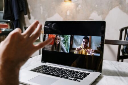 Person using computer for online chat and community interaction