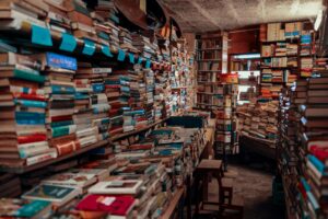 Modern bookstore with poetry collections displayed prominently on shelves