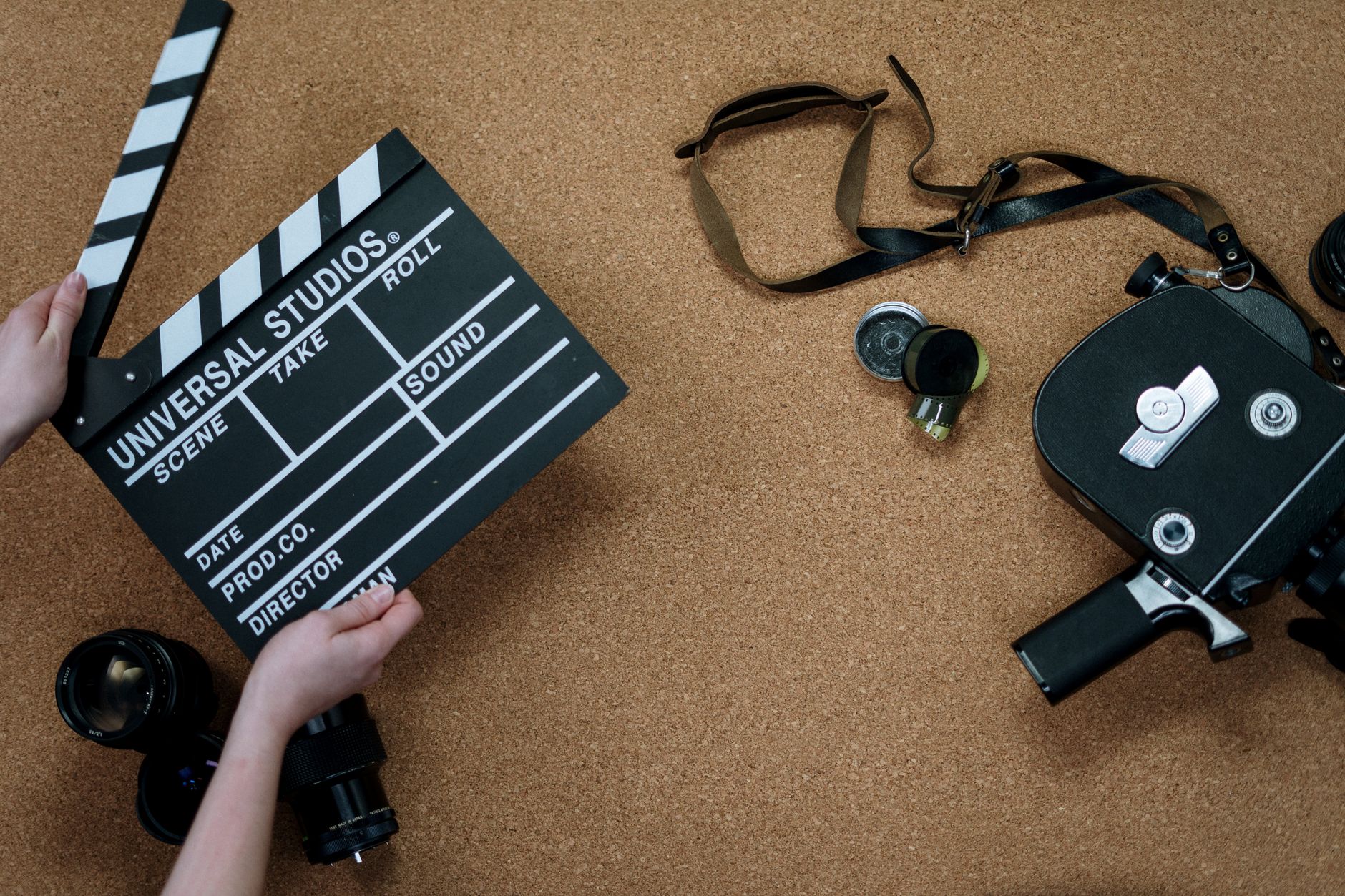 Clapperboard on a film production set ready for a new scene
