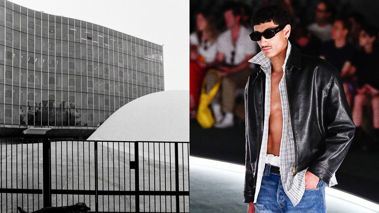 Curved modernist building facade in Paris with white concrete and dome structure