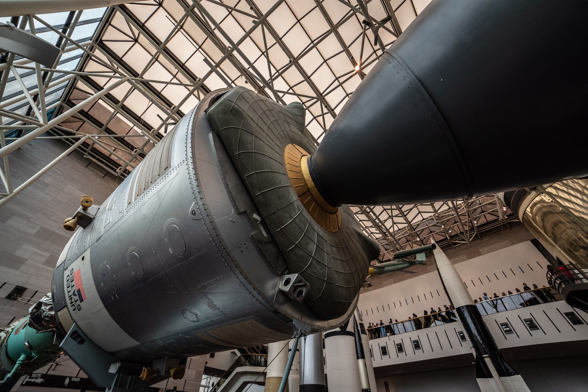 Close-up of rocket engine nozzles with visible heat distortion during startup