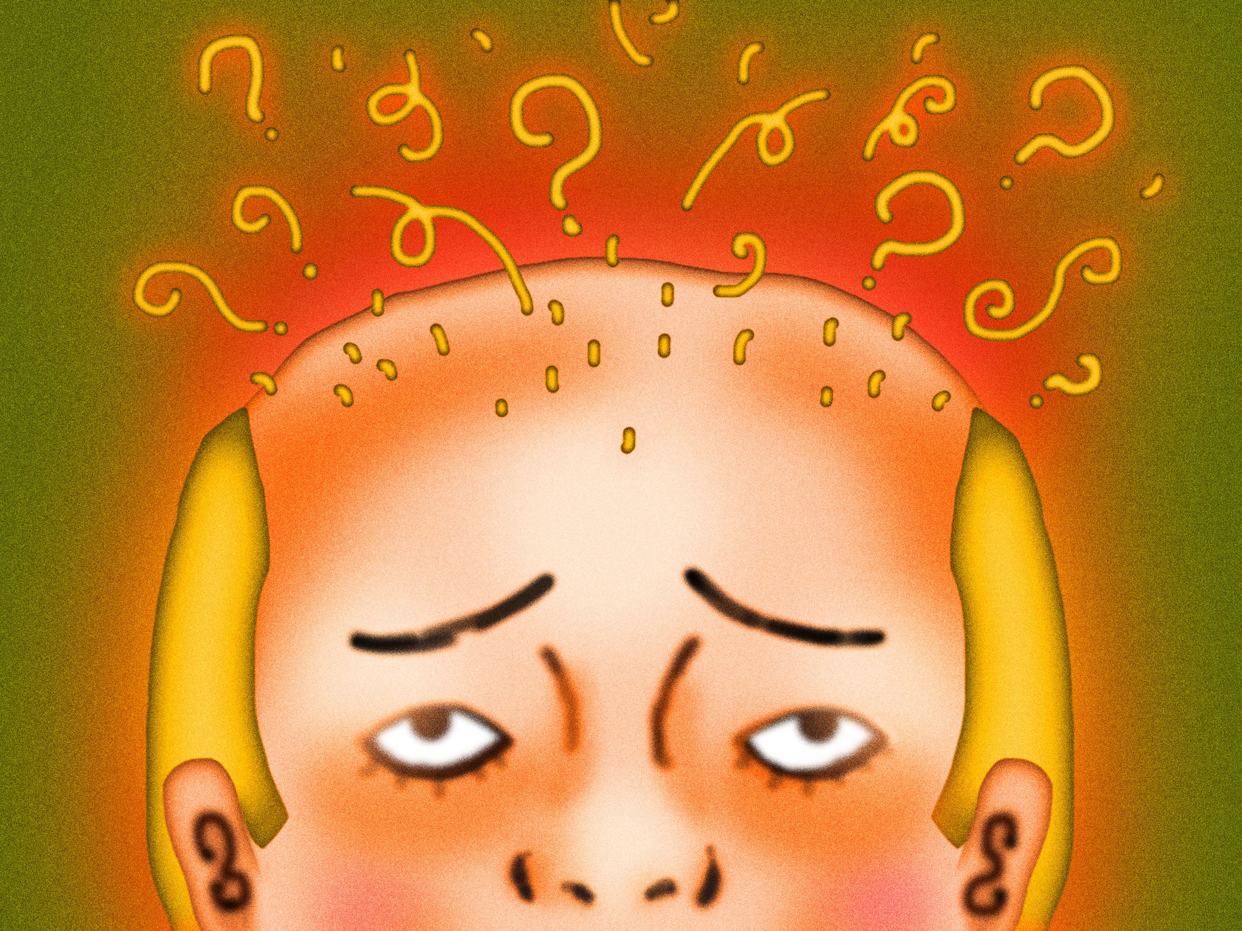 Dermatologist examining a patient's scalp under clinical lighting