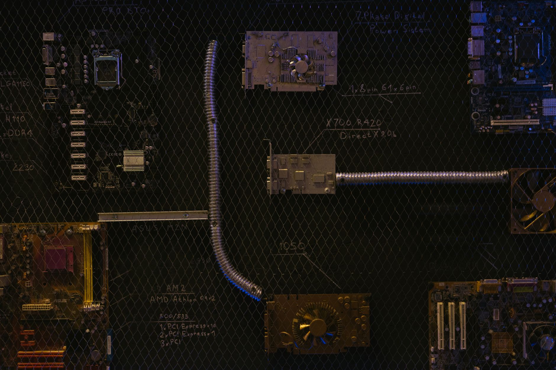 Close-up of a server motherboard showing embedded chips and circuit traces
