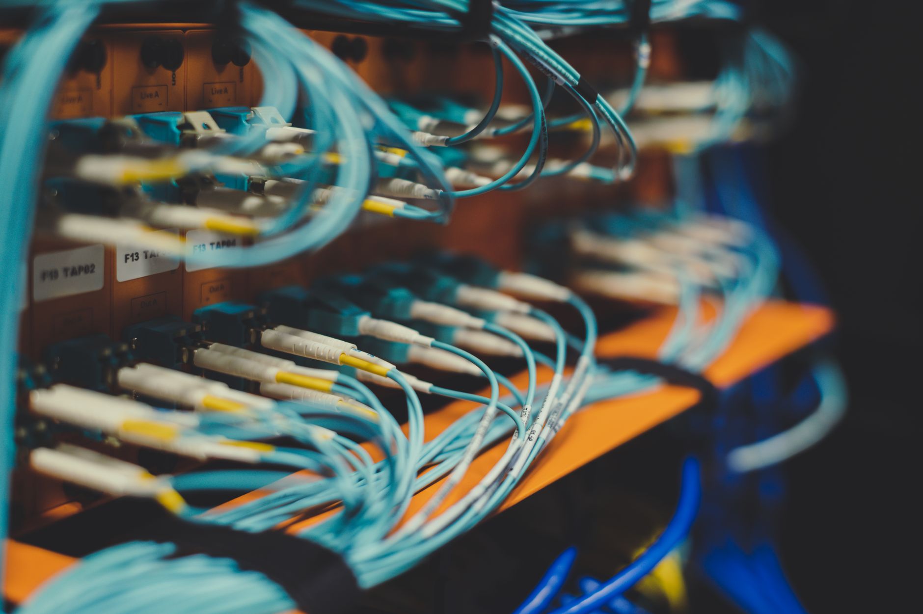 Dense network cable connections on the back of enterprise server hardware