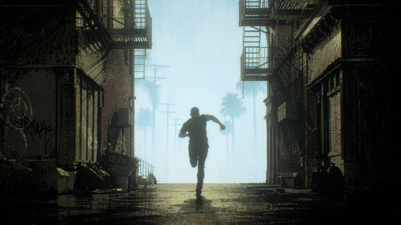 Rain-slicked city street at night, evoking the atmosphere of crime fiction